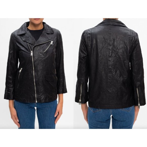 $898 Zadig & Voltaire Black Moto Laski Leather Zip Jacket size 34/6 - Picture 1 of 12